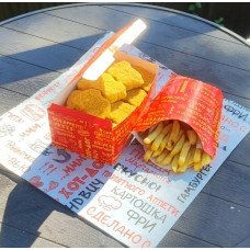 Коробка навынос 150*91*70 мм с рисунком "Вкусно и сытно красная"  