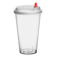 Крышка с красной заглушкой прозрачная матовая под стакан «Bubble Cup»  D90 600 шт/кор